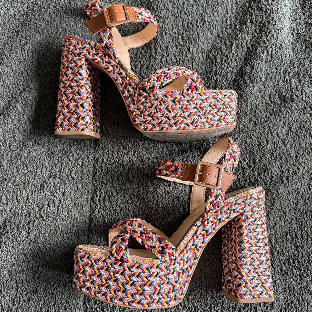 Jessica Simpson Colorful Knit Strappy Heels • Size 8.5 M